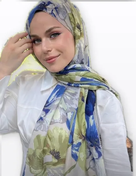 Çiçek Desenli Şal — Mavi