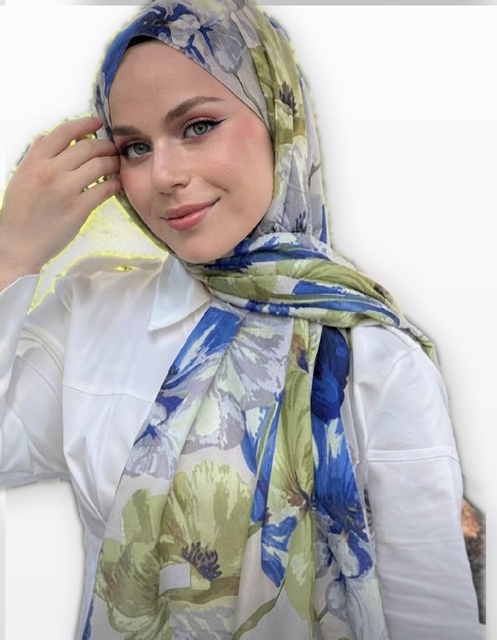 Çiçek Desenli Şal — Mavi